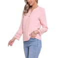 thumbnail image 4 of Blusas de encaje de ganchillo de manga larga con media botonera para mujer Allegra K en rosa claro M, 4 of 6