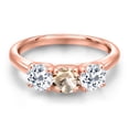 thumbnail image 3 of Gem Stone King 18K Rose Gold Plated Silver Peach Morganite and White Topaz Engagement Ring for Women | 1.60 Cttw | Round 5MM | Gemstone October Birthstone | Size 7, 3 of 6