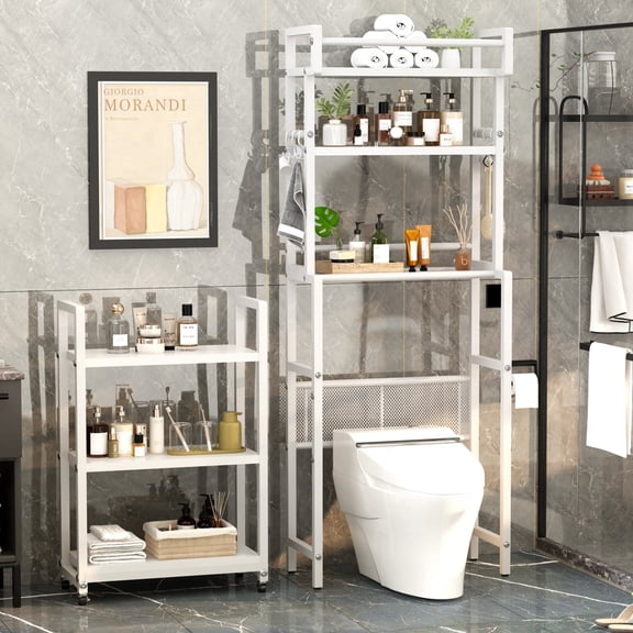 Baxluxe Over The Toilet Storage, 6-Tier Wooden Bathroom Storage Bathroom Cart Organizer,Above Toilet Space Saver Rack