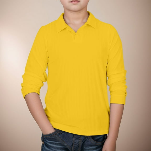 Little Boys' Polo Shirt Yellow School Uniform Shirts Kids Collar Shirts Boys Short Sleeve Polo Shirts for Boys 7-8 Years