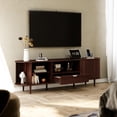 thumbnail image 3 of 71" Fluted TV Stand with Power Outlet for TVs up to 80", TV Console with Adjustable Shelves and Sliding Door,Mid Century Modern Entertainment Center for Living Room,Bedroom (Walnut), 3 of 9