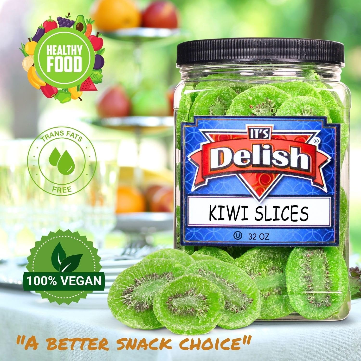 Dried Kiwi Slices by It's Delish, 32 OZ Jumbo Container  Sweetened Dry Fruits with Sugar Added - Sweet Kiwis Snack, Healthy Snacks Food Bulk Dried Fruit  Vegan, Kosher Certified