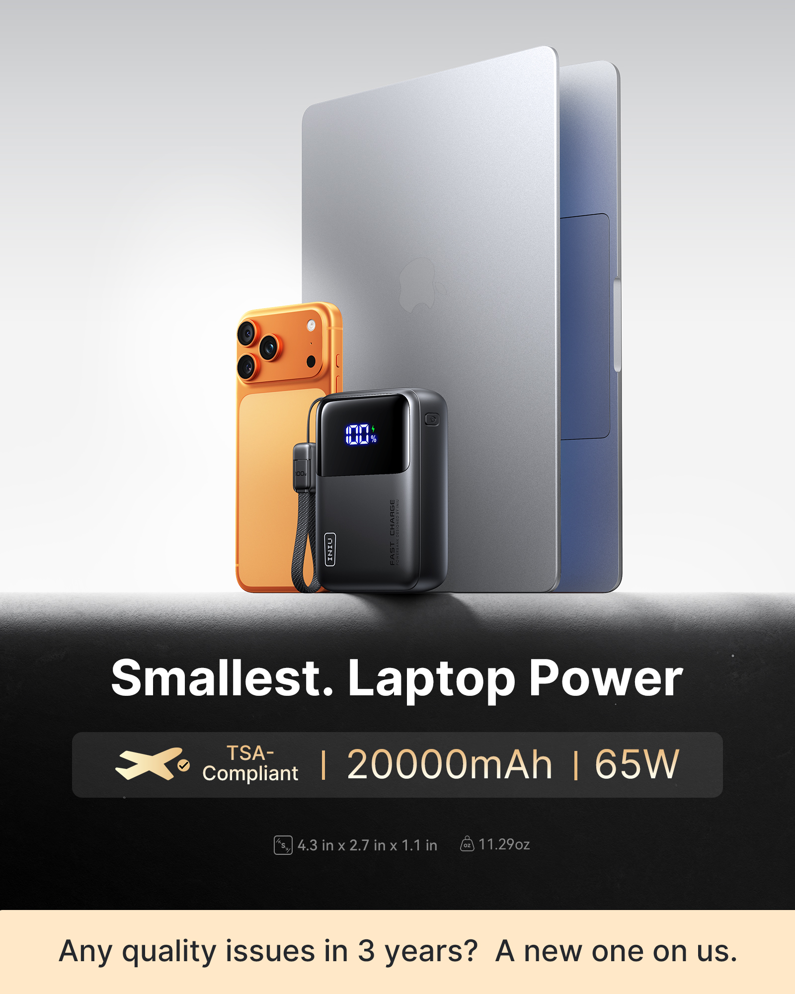 INIU 20000 mAh Laptop Power Bank, 65W Fast Charging photo 5