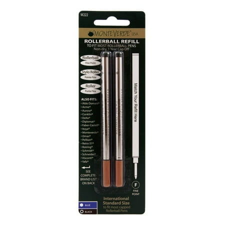 Monteverde® Rollerball Refills For Waterman Rollerball Pens, Fine Point, 0.5 mm, Black, Pack Of 2 Refills