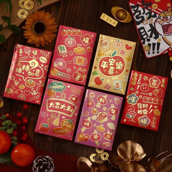 Nvzi-c 12Pcs Red Envelopes for Chinese New Year Lucky Hong Bao for Spring Festival, Wedding,Birthday-P