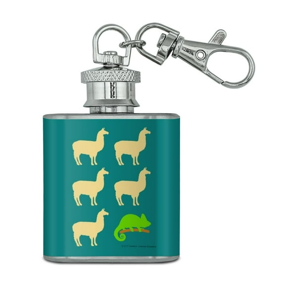 Llama Chameleon Funny Humor Stainless Steel 1oz Mini Flask Key Chain