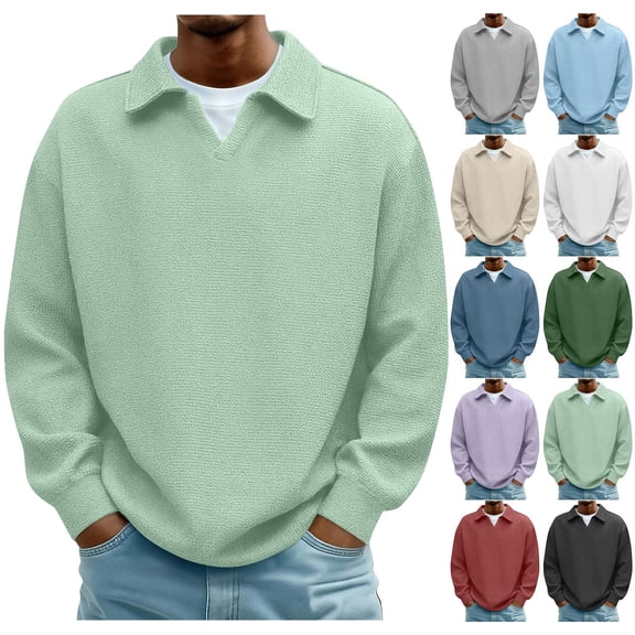 YOIAVAIOY Men's Long Sleeve Knit Polos, Breathable Versatile Casual Trendy, Soft Pullover for Daily Wear Army Green M