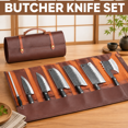 13.41in 7-Piece High Carbon Steel Butcher Set With Storage Roll Bag ...