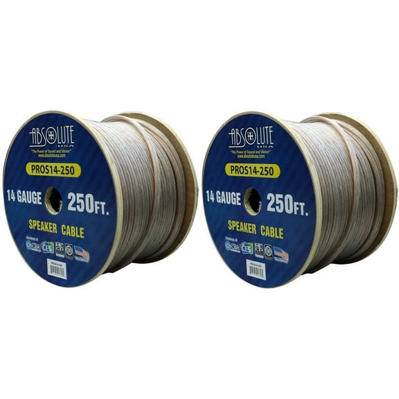 2 Absolute USA PROS14250 14 Gauge Speaker Wire 250' 14 Gauge PRO PA DJ Car Home Marine Audio Speaker Wire Cable Spool