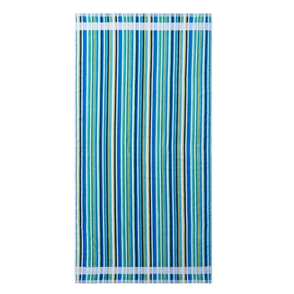 Better Homes & Gardens Cotton Blend Blend Beach Towel, 72 x 38 in, Cool Veriegated Stripe