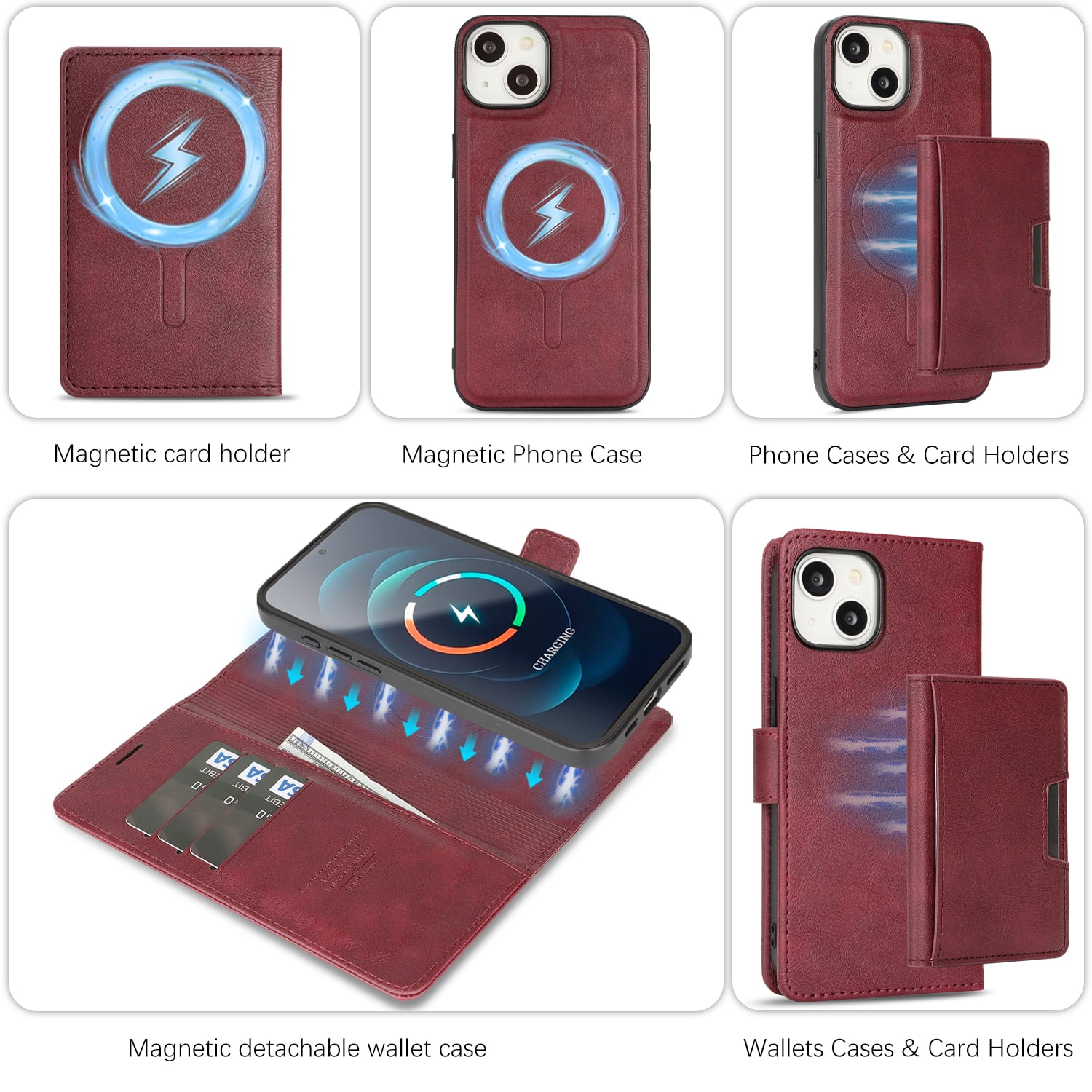 Dteck for iPhone 15 Case Detachable Wallet Case with Card Holder, 3 in 1 PU Leather Flip Folio with RFID Blocking Stand Shockproof Phone Cover,Red