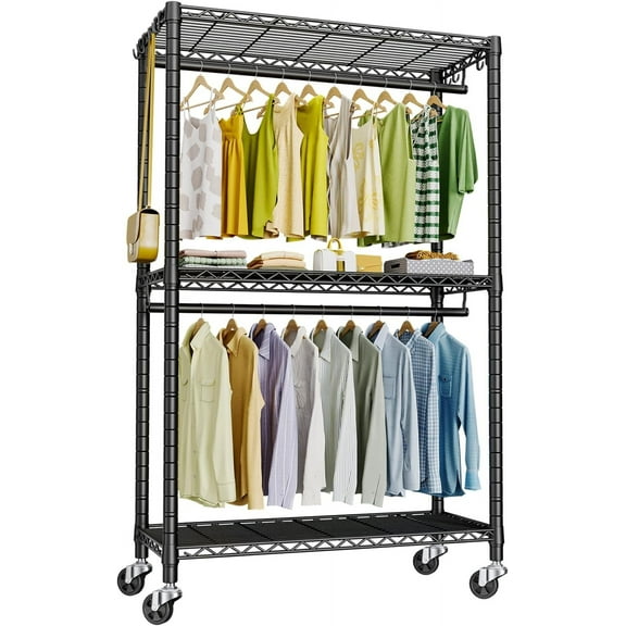 Rolling Clothes Rack, Clothing Racks for Hanging Clothes, Heavy Duty Garment Rack with Wheels, Freestanding Portable Closet Organizer 39.4''W x 14''D x 78.5''H, Max Load 464 LBS, Black