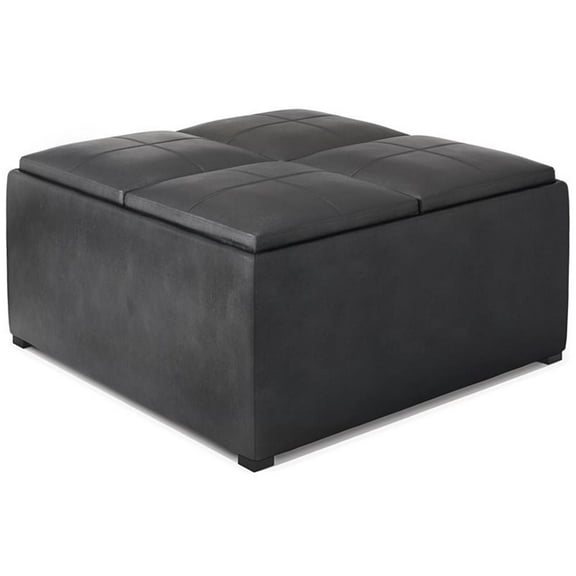 Pemberly Row 35" Square Faux Leather Storage Coffee Table Ottoman in Black
