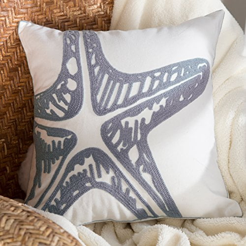 Embroidered Starfish Decorative Throw Pillow 18x18 (Insert Included) by North End Décor