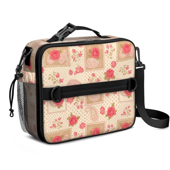 Insulated Lunch Bag Teen,Pioneer Flower Floral Print Pattern Toddler Lunch Bag Lunch Box,Bento School Lunch Bag with Adjustable Shoulder Strap and Bottle Holder