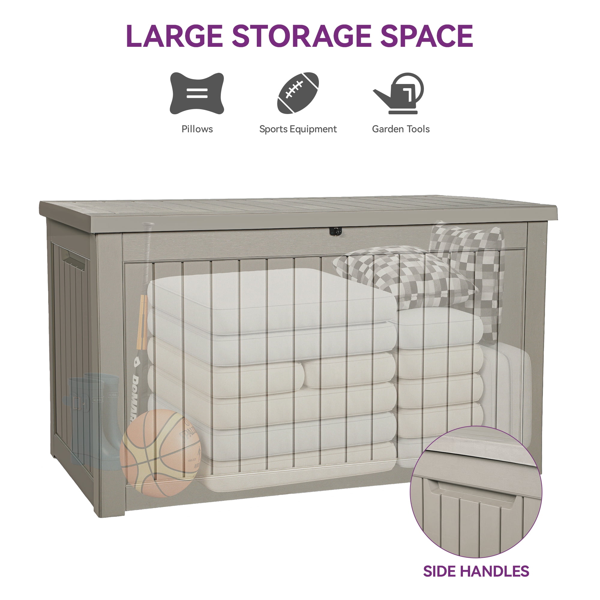 Dextrus 230 Gallon Outdoor Storage Deck Box for Patio Garden,  Weatherproof, Secure Locking (Taupe)
