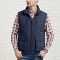 thumbnail image 2 of Big & Tall Men's Sleeveless Utility Fishing Vest Mesh Liner Stand Collar Full Zip Cargo Workwear Jacket for Hiking Travel Quick Dry Lightweight Solid Color, 2 of 7
