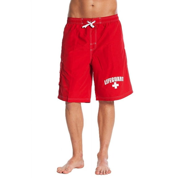 Officially Licensed Red LIFEGUARD? Men's Board Shorts Swim Trunks
