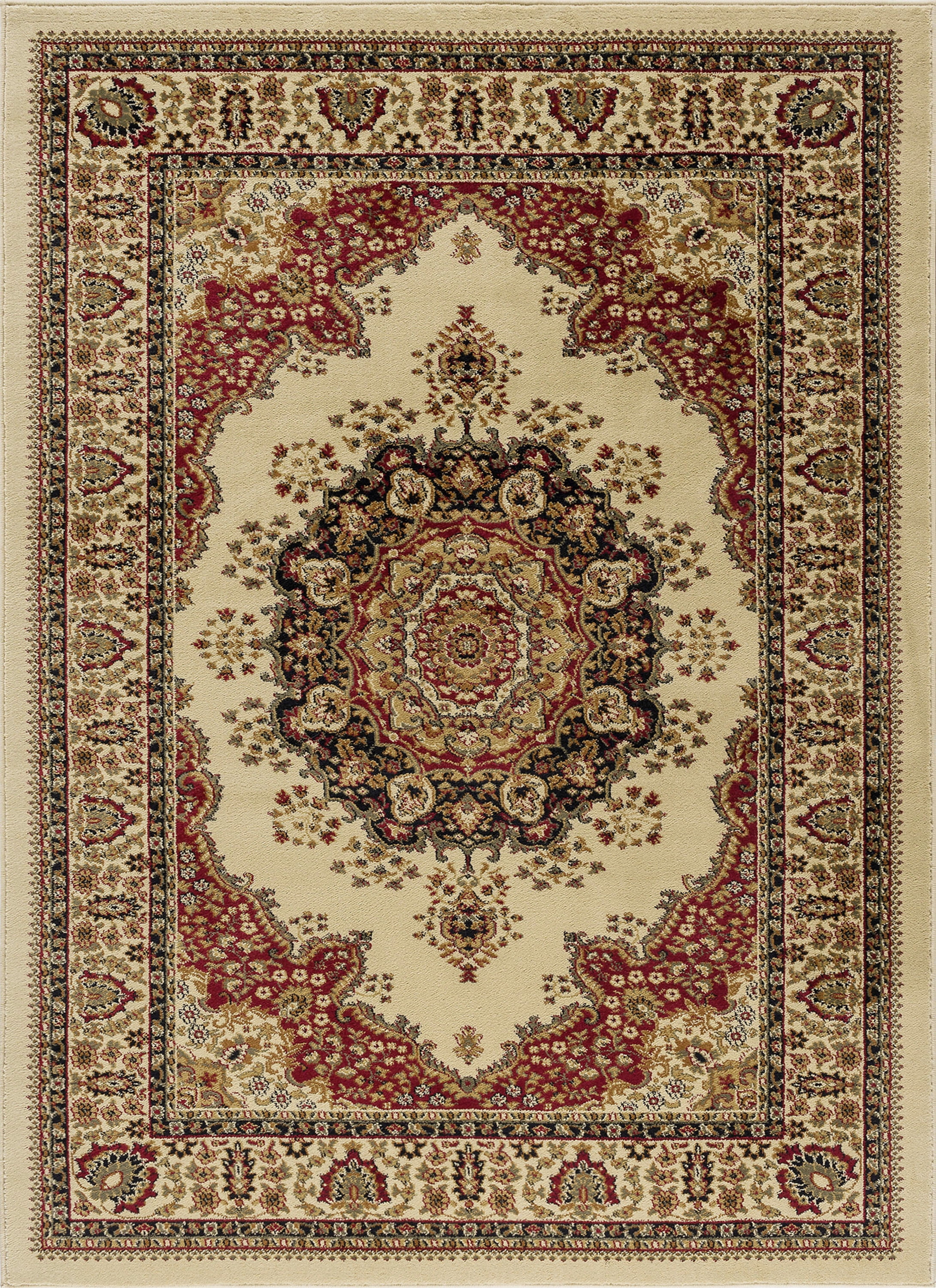 Sensation Transitional 9' x 12' Ivory and Scarlet Polypropylene Indoor Area Rug