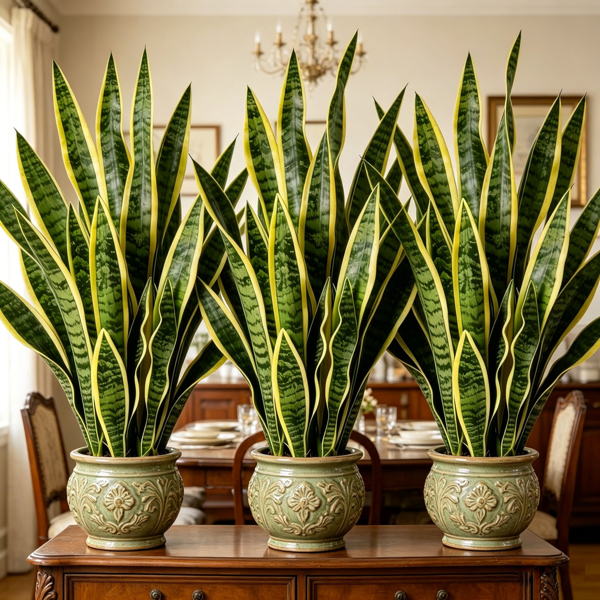 22.44in Artificial Snake Plants 3 Pack, UV Resistant Faux Sansevieria, No Pot, Indoor Outdoor Fake Snake Plant for Home Office Living Room Decor