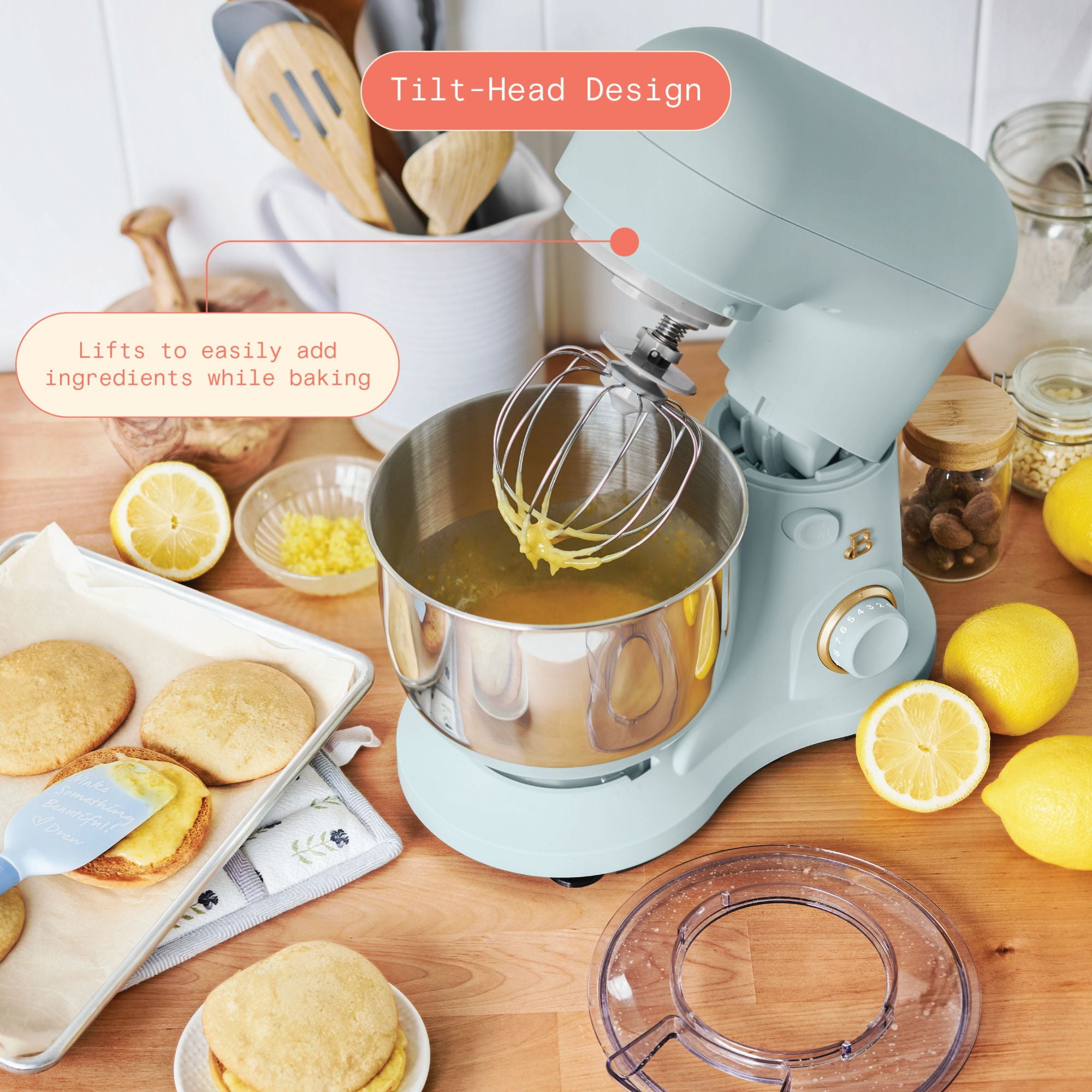 Beautiful 3.5 Qt Tilt-Head Stand Mixer with Flat Beater, Dough Hook & Balloon Whisk, Hydrangea by Drew Barrymore