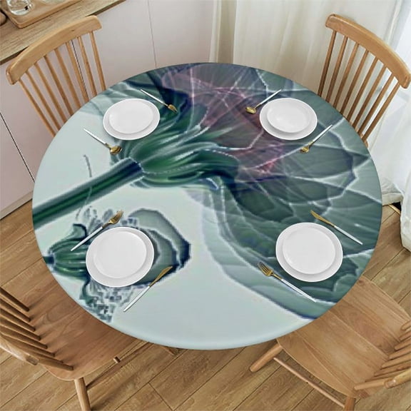 HAOXIT Round Fitted Patio Tablecloth, Xray Flower Elastic Edged Table Cover, Poppy Flower Blooms Floral Art Print Fitted Table Pad, Fits Round Tables 31-35