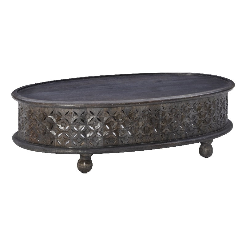 Linon Lainey Oval Wood Coffee Table in Dark Gray