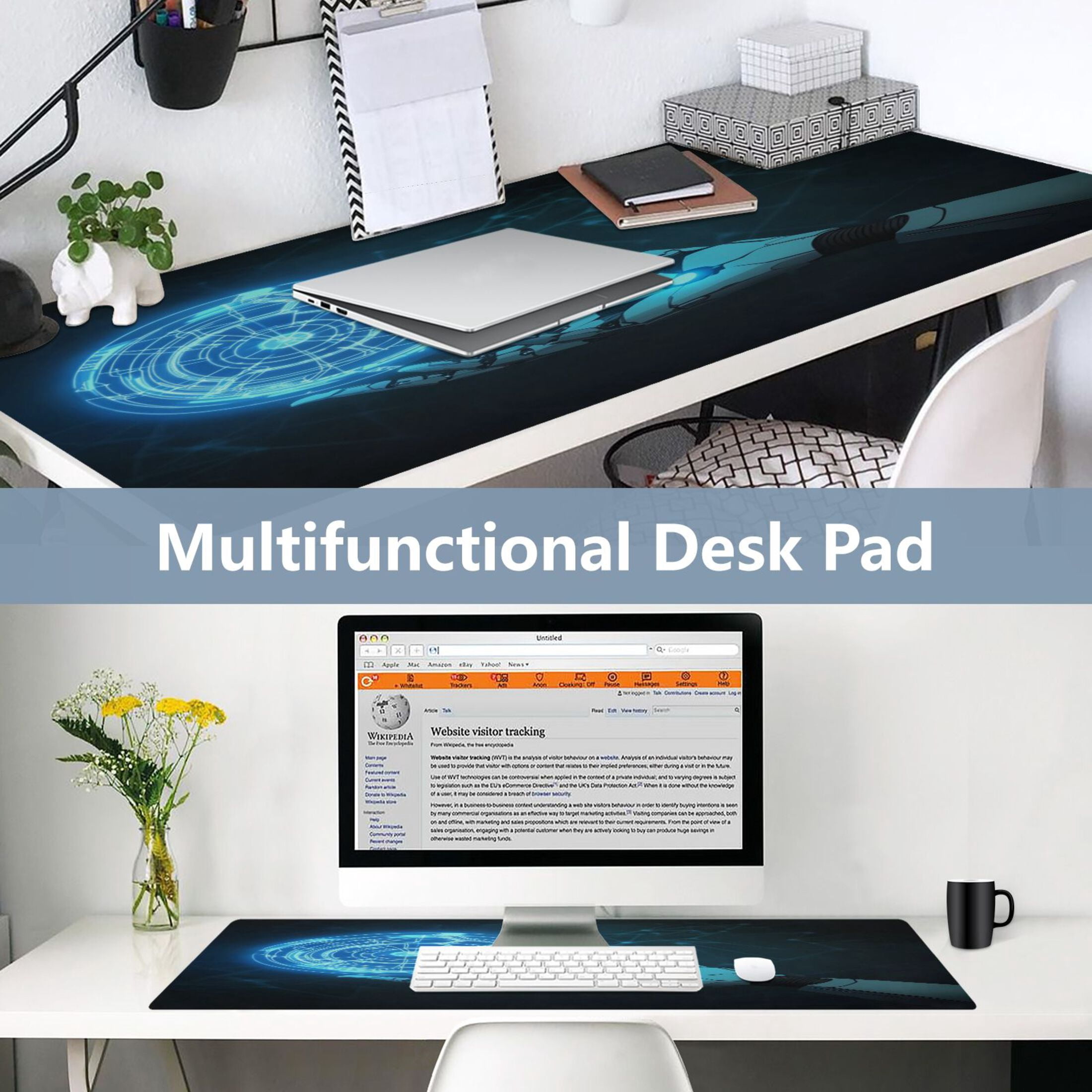 Leather Keyboard and Mouse Desk Mat Office Desk Accessories Protective Office Desk Decor Desk Pad Mat for Gaming, Work from Home, Office Robot Hand 23.6" x 47.2"