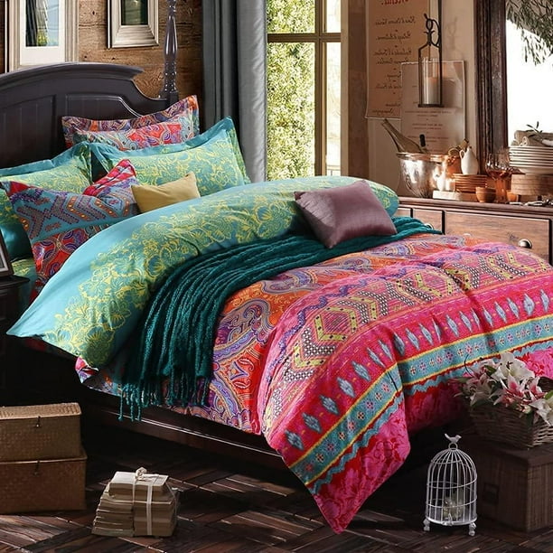 Microfibra Boho Chic Juego de Ropa de Cama, 3 Piezas Colorido Boho Edredón