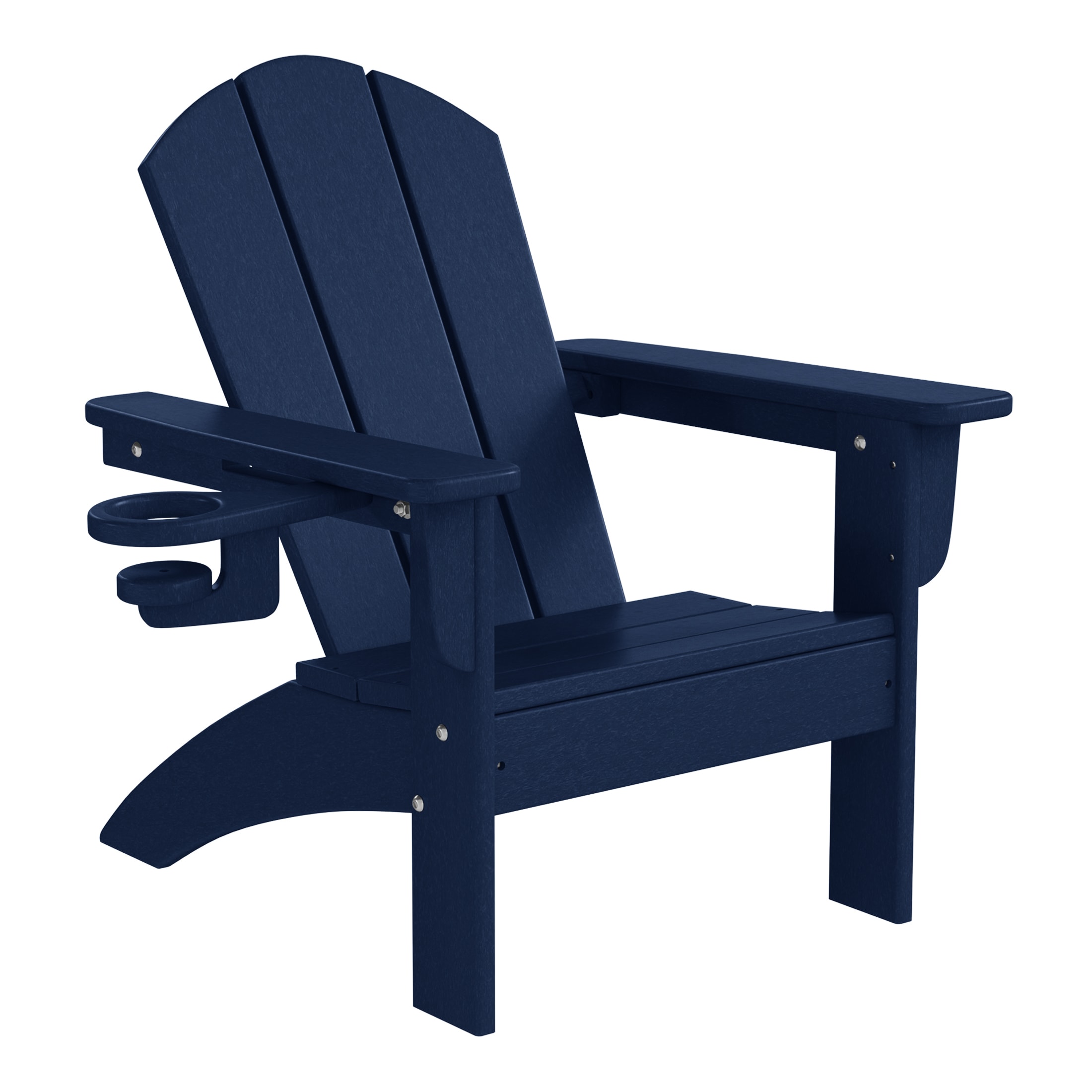 WestinTrends Malibu 3-Piece Kids HDPE Adirondack Chairs Set with Square Side Table and Cup Holders, Navy Blue