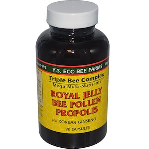 Korean Ginseng Royal Jelly - Y.S. Eco Bee Farms, Royal Jelly, Bee Pollen, Propolis, Plus Korean Ginseng, 90 Capsules (Pack of 1)