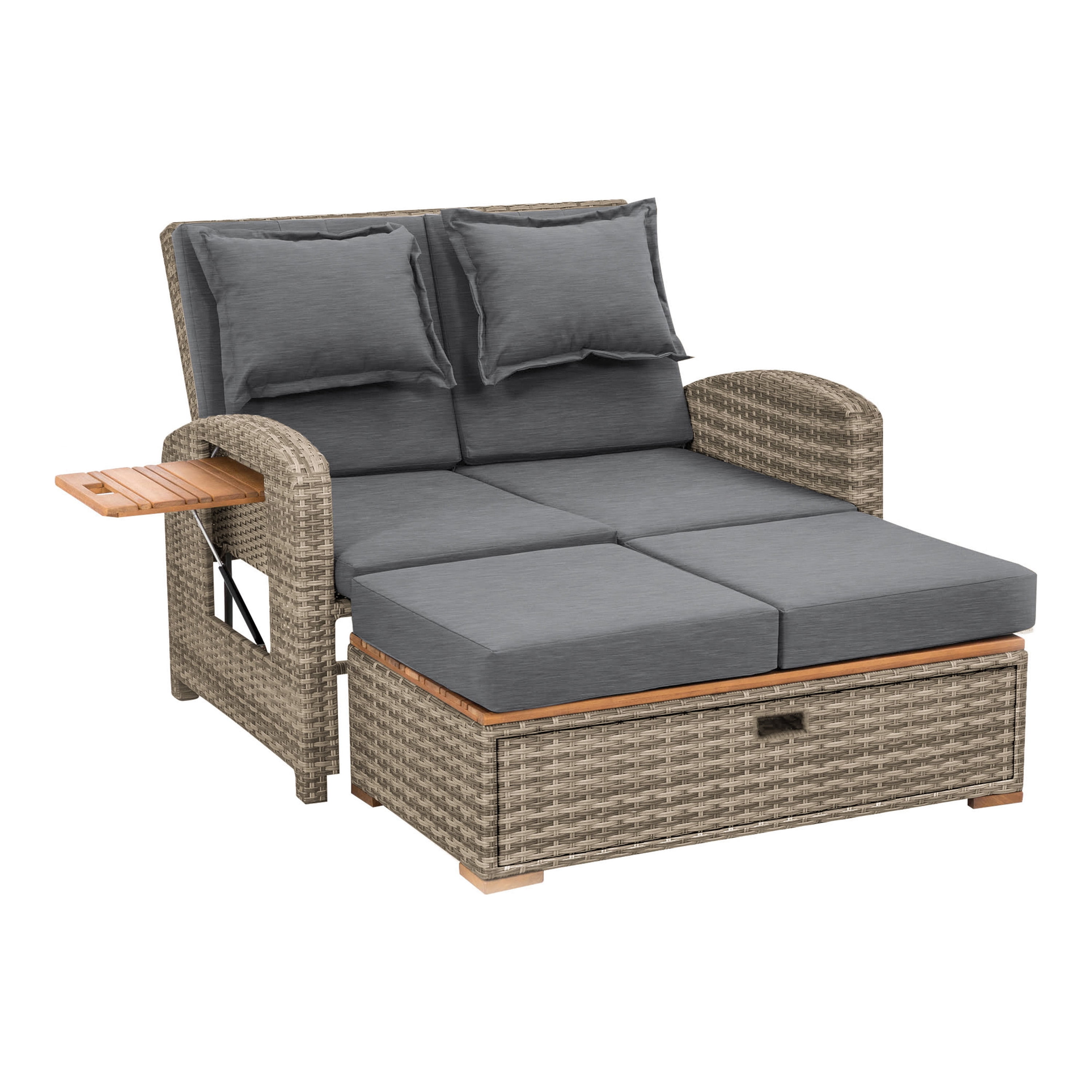 Furniture of America Bahia Faux Wicker Patio Reclining Lounge with Storage Bench, Brown