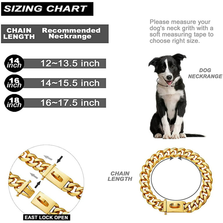 Laidan-Gold Chain Dog Collar, 14mm Wide Cuban Link Dog Collar