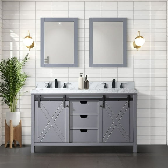 Dark Grey Double Bath Vanity 60 In. Width X 22 Depth With Marble Counter - Solid Wood Structure, Soft Close Feature, Stain And Scratch , Plentiful Storage 60" W 22" D Bathroom Top Frame, Mechanism,