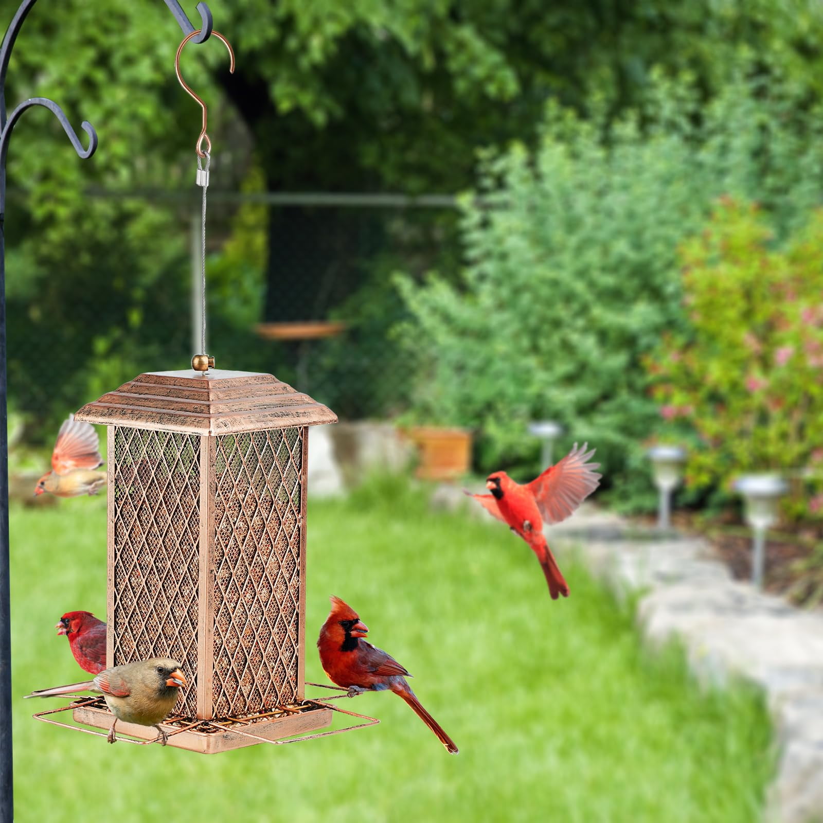 IWNTWY Metal Wild Bird Feeder for Outdoor Hanging, Heavy Duty Birdfeeder 3 lbs Capacity for Garden Yard Decoration