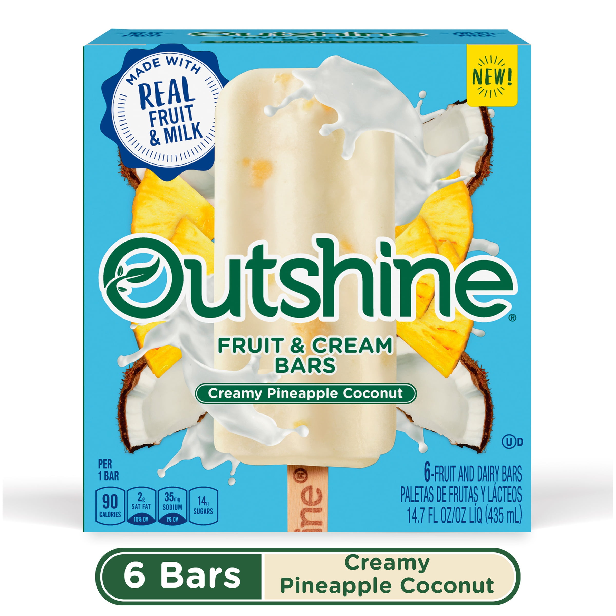 OUTSHINE Creamy Pineapple Coconut Fruit & Cream Bars, 6 Ct. Box