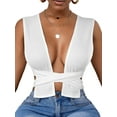 thumbnail image 3 of Qiylii Women's Pure Color Cocktail Vest, Sleeveless Low-Cut Tank Tops, 3 of 6