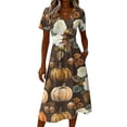 thumbnail image 4 of Halloween Dresses for Women 2026 V Neck Short Sleeve A Line Midi Dress with Halloween Print Fall Party Everyday Outfit, 4 of 5