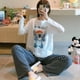 thumbnail image 1 of Conjunto de pijama de Navidad de punto de Disney para mujer, blusa de manga larga y pantalón a rayas, conjunto de 2 piezas, traje de salón suave, M-2XL holgado, 1 of 4