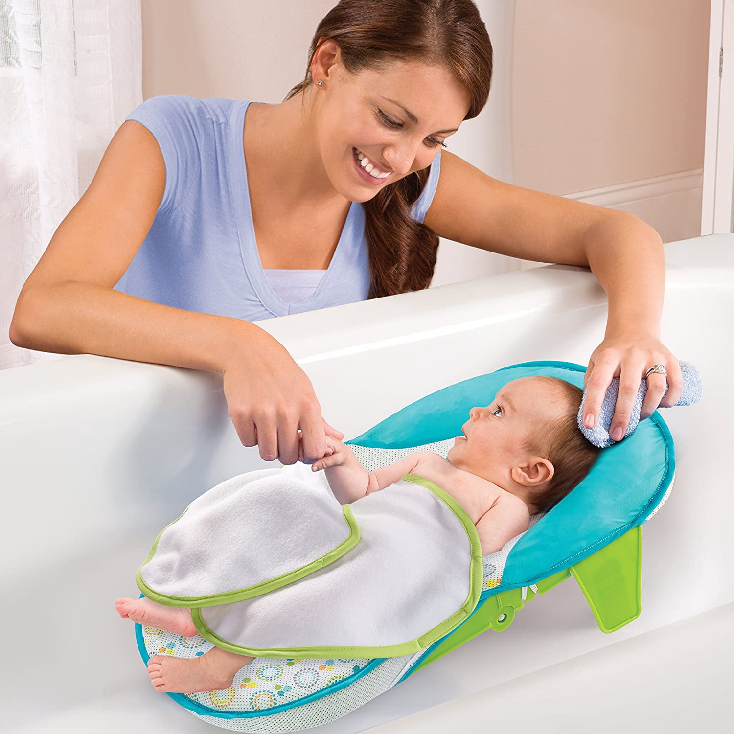Summer Infant Bath Sling with Warming Wings (Teal) - Bath Support for Use in The Sink or Adult Tub