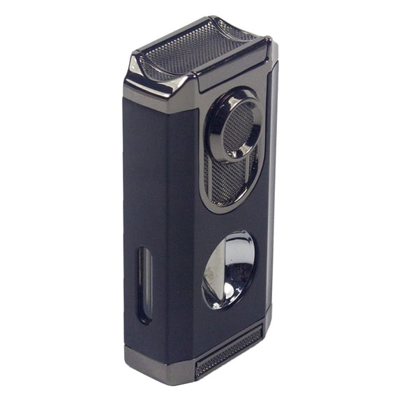 1 Premium Triple Jet Flame Torch Lighter with Built-In Cigar Punch and Top Holder – Sleek V-Cut Tool Design, Windproof Blue Flame, Refillable Butane, Ideal for Cigar Enthusiasts