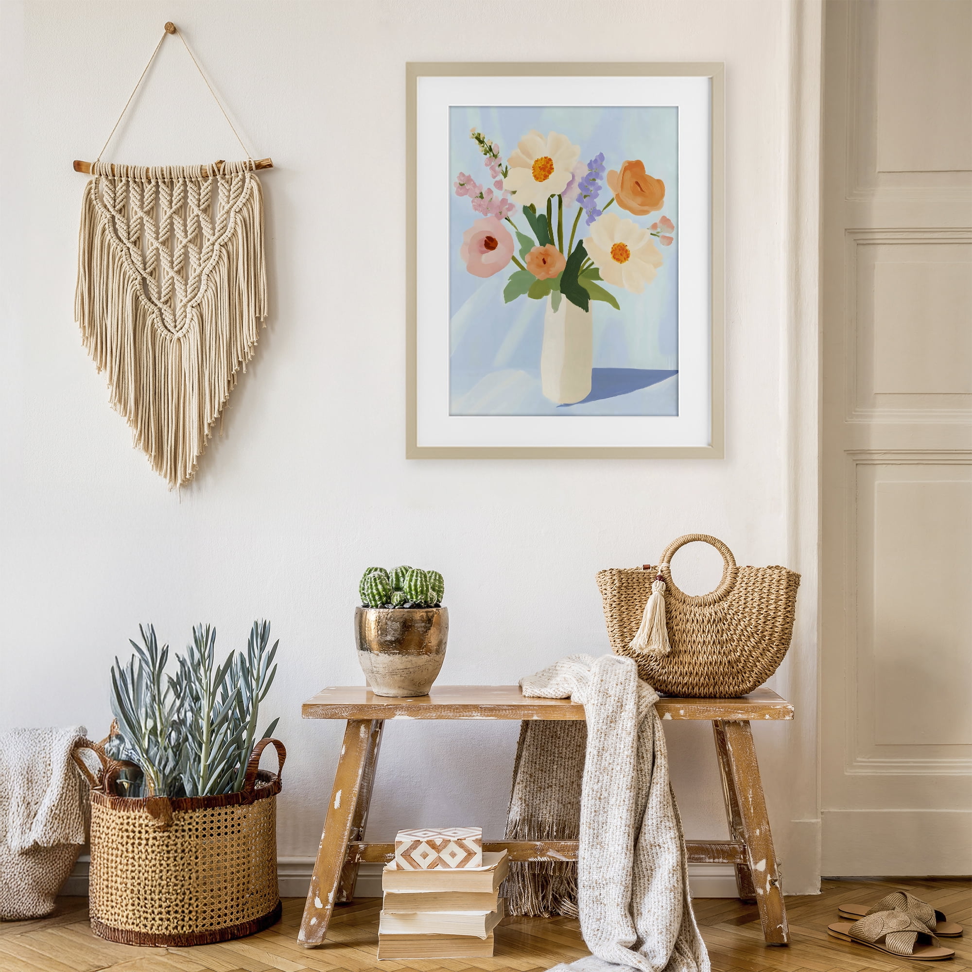 Stupell Industries Floral Bouquet in Sleek White Vase Birch Framed Print Under Glass, design by The Prints Vibe