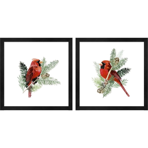 Great Art Now Winter Visitor by Victoria Barnes, 2 Piece Framed Art Set Each 13.25"W x 13.25"H