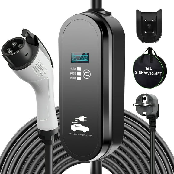 Pecham Level 2 EV Charger, 2.8Kw EVSE Charging Cable, Portable Electric Vehicle Charging with 32ft Cable, NEMA 6-20P Plug, Controller Wallbox, Carry Bag