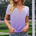 thumbnail image 4 of ZQUUVOU Womens Short Sleeve Shirt Print Color Button V Neck T-Shirt Blouses Purple, 4 of 5