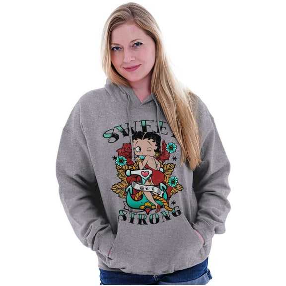 Betty Boop Sweet Strong Anchor Tattoo Women Plus Size Hoodie Brisco Brands 2X