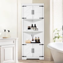 Large 68" White Corner Cabinet with 4 Solid Wood Doors & Adjustable Storage Shelves – Home Organization