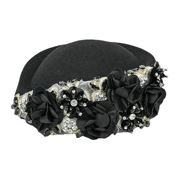 KLOY2K Popular Women Church Hats with Elegant Flower Applique, Pillbox Hats Fascinator Tea Caps for Stylish Headwear,Black,One Size