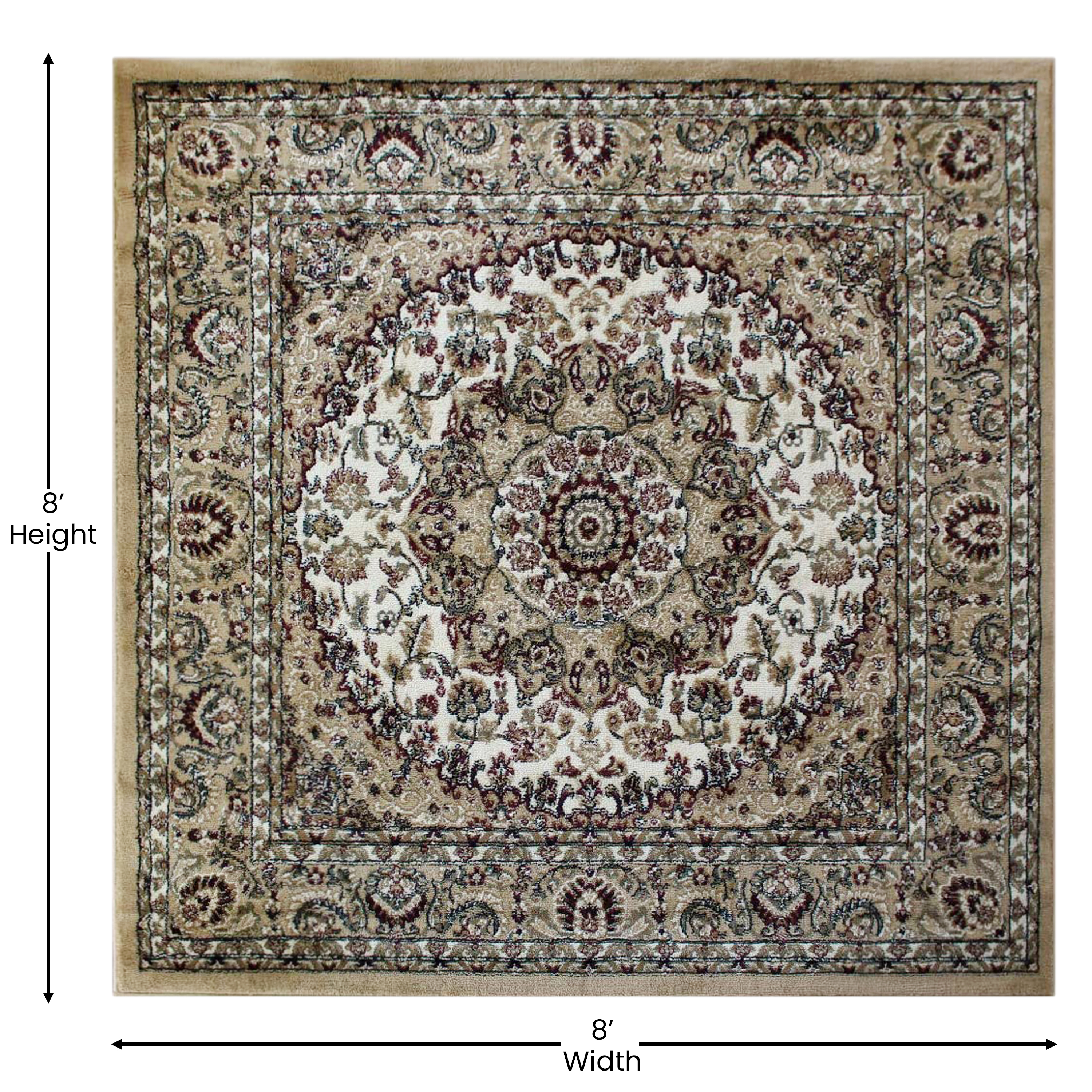 Flash Furniture Mersin Collection Square Traditional Black, Burgundy, Green, Beige, Ivory Area Rug, 7' x 7'