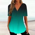 thumbnail image 1 of Offres jusqu'à 70 % de Réduction! Hauts d'Été pour Femmes 2024 Grande Taille Mode Dégradé Imprimé Amusant Décontracté Fermeture Éclair Manches Courtes Blouse Cadeau pour Femmes en Solde, 1 of 5